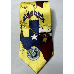 RM Style‎ 100% Silk Mens Tie Yellow Texas Flag Lone Star State Alamo Career Wear
